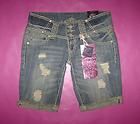 NWT Almost Famous Low Destroyed Rhinestone Bermuda Jean Shorts #1450