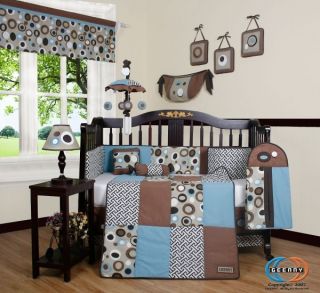Newly listed Boutique Blue Brown Scribble 13PCS CRIB BEDDING SET