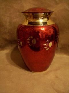 Gorgeous Red & Black Solid Brass w/Paw Print Pet Urn~7 ~ 83 lbs