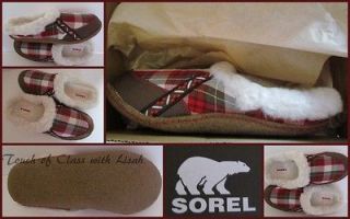 Sorel NAKISKA PLAID Saddle/Chilli Slippers Sizes US 7, 8, 9