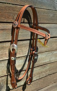   Carved Rope Headstall with Card/Poker Suit Silver Buckles & Conchos