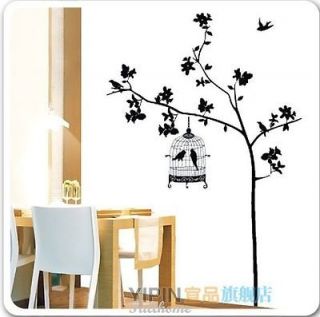 Removable Black Tree Birds Cage Wall Art Wall Decal Sticker 190*130CM