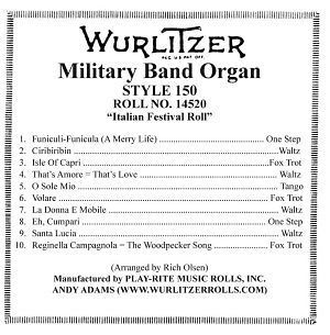 wurlitzer military band organ roll no 14520 style 150 time