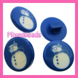 24 Snowman Laser Cut Christmas Plastic Button blue bead charm craft 