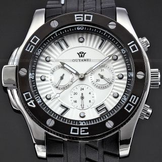   Men Automatic Auto Mechanical Date Day Black Rubber Band Sport Watch