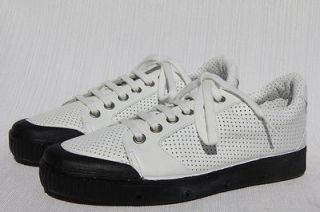 SPRING COURT Mens Clay White / Black Perforated Leather Sneakers Shoes 