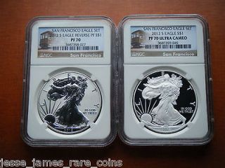 2012 S REVERSE PROOF SILVER EAGLE NGC PF70 / 70 TROLLEY CAR SAN 