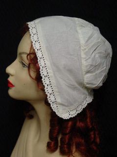 womens Victorian colonial regency maid mob mop cotton cap lace edge 