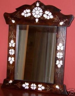 handmade 17 x12 mother of pearl brass inlaid mirror time