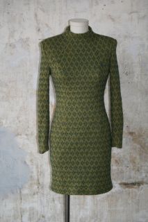 My Teno Italy Olive & Teal Diamond Print Tapestry Mini Sheath Dress SZ 