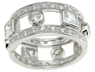 CT .925 STERLING SILVER PRINCESS ROUND BEZEL ETERNITY BAND RING SZ 5 