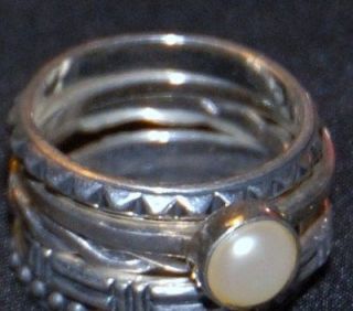 silpada sterling silver stackable rings pearl center sz 8 rare