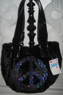 NWT Justice Girls Black Fur Multi Sequin Peace Handbag Bag Purse NEW