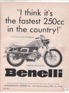 1968 Benelli 250 Metisse Super Sport full page vintage motorcycle Ad