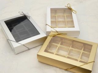 10 Large GOLD SILVER WHITE Window Gift Boxes Trays Bows STATE COLOUR