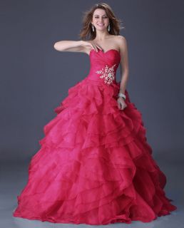 Newest Stock Strapless Organza Ball Party Gown Prom Wedding Evening 