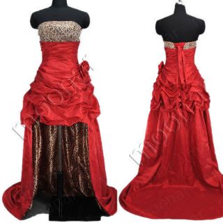 Stock Ruched Leopard Long Strapless Dress Prom Ball Formal Gowns 