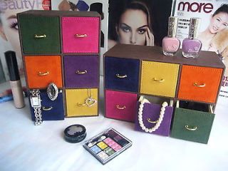 Multi use drawer storage jewelry watch make up health case box brown 