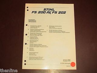 STIHL String Trimmer Brushcutter Spare Parts List Manual FS200AV FS202 