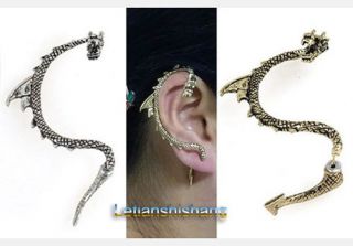   Antique Silver&Bronze Flying Dragon Bite Ear Cuff Gothic Earrings