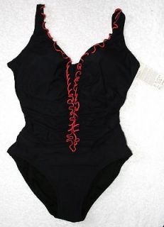 Profile by Gottex Navy One Piece with Red Lettuce Ruffle Retail $118 