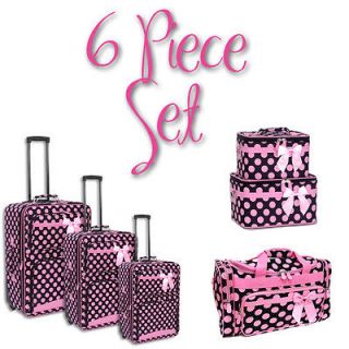 Polka Dot 6 Piece Set   3 Suitcases, 2 Train Cases, 1 Duffel   LD 