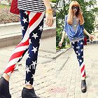 Womens Stripes Star American Flag Sunflower Print Thin Leggings Tights 