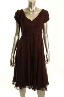 Maggy Boutique NEW Brown Silk Chiffon Double V Neck A Line Cocktail 