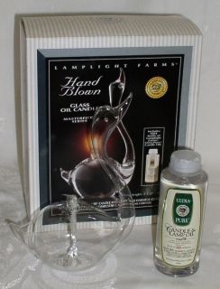 lamplight farms hand blown swan glass oil candle new time