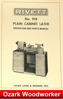 rivett 918 plain cabinet lathe operator parts manual 0582 one