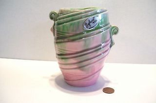 Vintage Deco SYLVAC Vase Green & Pink #684 Original Silver Foil Label 
