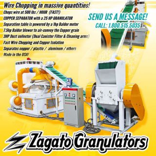 Zagato Copper Plastic Aluminum Granulator Streamline Recycling 25HP 