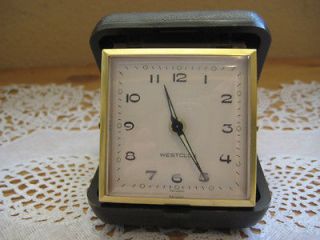 old vintage westclox tabletop wind up travel clock time left