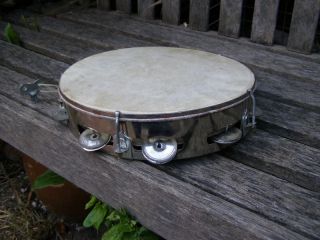 vintage chromed tin tambourine music percussion from australia time 