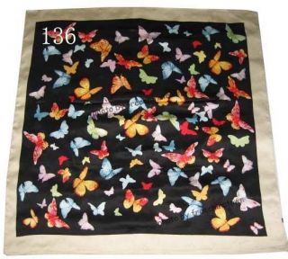 100% Pure Silk Painting Square 35 Scarf Wrap Shawl Butterly Black 