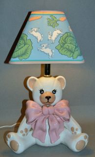 Vintage PINK Teddy Bear Pottery Lamp Retro Rabbit Shade Baby Nursery 