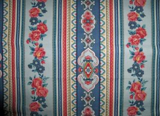   Deux Gatsby Floral Stripes Fabric 10 yards Federal Blue Rose White