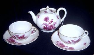 Theodore Haviland Limoges Burgundy Strasbourg Thistle Rose Teapot &2 