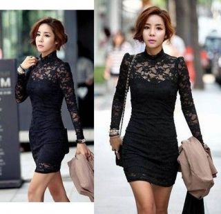 women s long sleeve polo neck sexy clubwear party cocktail lace mini 
