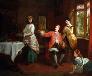 THOMAS FRANK HEAPHY ORIGINAL THE MUSIC LESSON OIL ON CANVAS C.1860 
