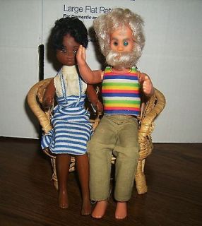 Pair of Antique Dolls & Wicker Love Seat Rare B/Female & W/Male Mattel 