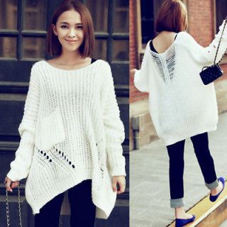 Trendy Womens Knitting Sweaters Jumpers Loose Batty Sleeves Solids 