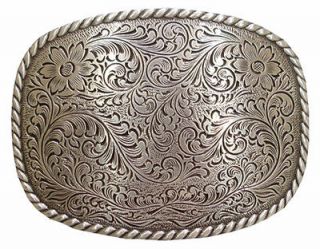 Western Decor Antique Silver Plated Rope Border Engraved Buckle