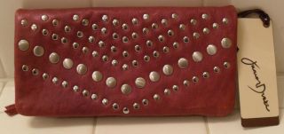 nwt junior drake wine leather studded wallet new $ 148