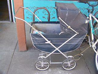 Antique WICKER Baby Stroller Carri​age Buggy w/Parasol Umbrella 