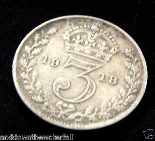 SOLID SILVER Threepence 1918 Coin Antique II Vintage English Old World 