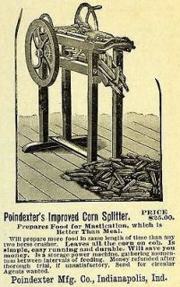 1892 Ad Poindexter Improved Corn Splitter Farm Machinery Agricultural 