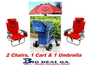 Tommy Bahama Backpack Cooler Beach Chairs Red 1 Cart & 7 Umbrella