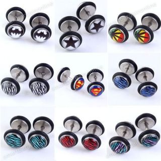 18G Steel 2/10/50pc Various Punk Fake Barbell Ear Cheater Plug Earring