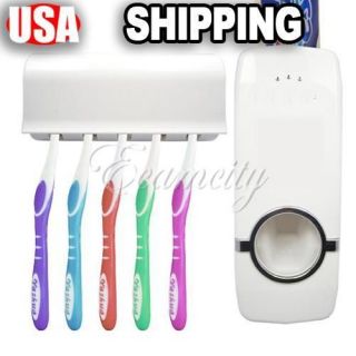 white automatic auto toothpaste dispenser 5 toothbrush holder set wall